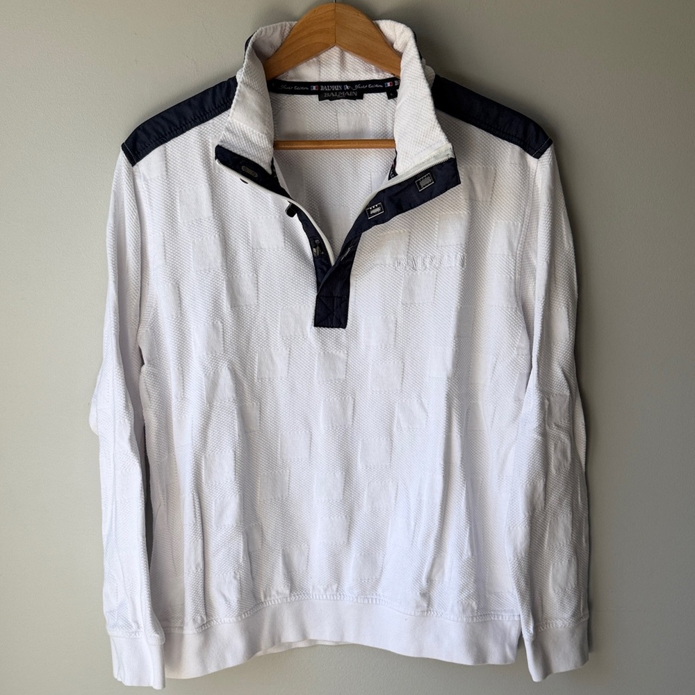 Balmain Vintage White Cotton sweater with logo and twisted buttons